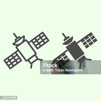 istock Satellite shuttle line and solid icon. Wireless connection space antenna outline style pictogram on white background. Universe and research signs for mobile concept and web design. Vector graphics. 1222148058