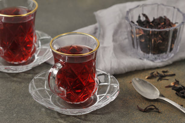 istock karkade tea -  red tea in Turkish cups 1222148937