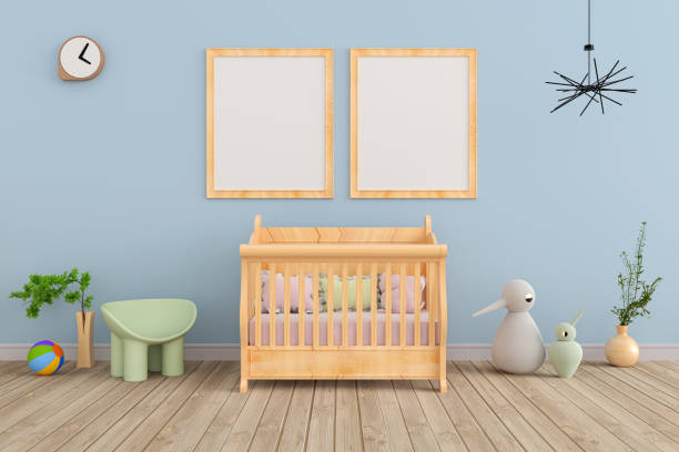 istock baby room with wooden cot 3d rendering 1222151367