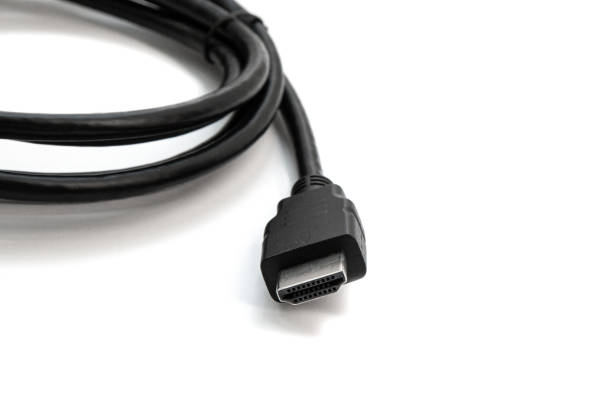 istock HDMI connector close-up isolated on white background. 1222152788