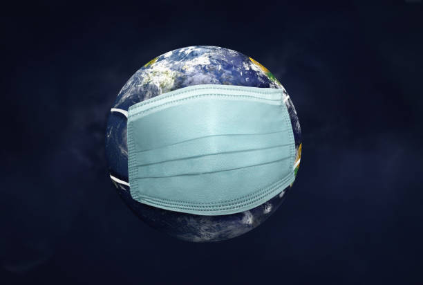 istock Planet Earth with protective face mask protect world from coronavirus globe with mask and coronavirus covid-19 corona virus 3d illustration 1222156055