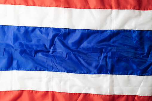 Thailand Flag Wrinkled On white Background for copy space.