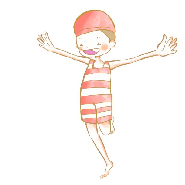 행복하게 점프하는 소년, 여름 휴가 - beach ball swimming pool ball child stock illustrations