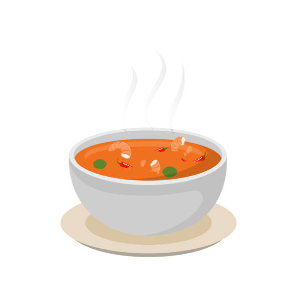 tom yum kung tajskie potrawy z krewetkami wektorowy styl kreskówki - thailand thai cuisine prawn tom yum soup stock illustrations