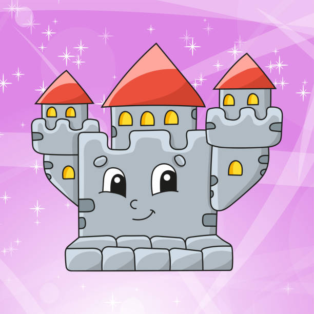 istock Cute character. Royal Castle. Colorful vector illustration. Cartoon style. Isolated on color abstract background. Template for your design, books, stickers, posters, cards, clothes. 1222158717