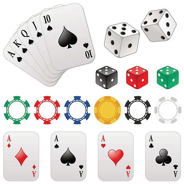 Set of card games and gambling elements vector art illustration