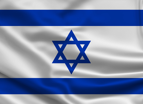 Flags of Iran and Israel Standing Side by Side.3D rendering.