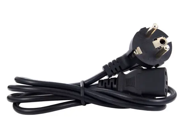 Black power cord isolated on white