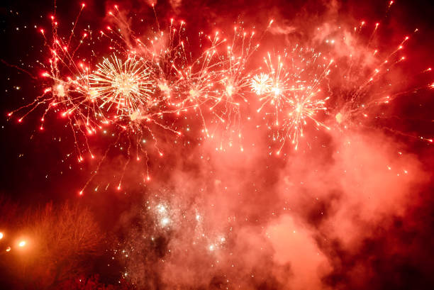 istock Fireworks on the dark sky during the night 1222162533