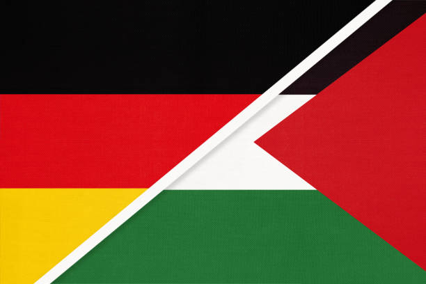 istock Germany vs Palestine, symbol of two national flags. Relationship between European and Asian countries. 1222162825