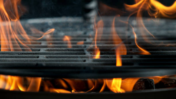 istock Empty flaming charcoal grill, ready for product placement. 1222163847