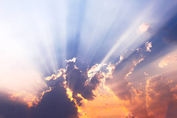 istock Landscape clouds sunset sky with rays of sun on background 1222168189