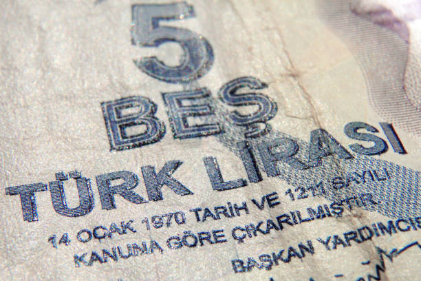 istock Turkish banknote. Five TL Turkish liras macro photography. 1222168276