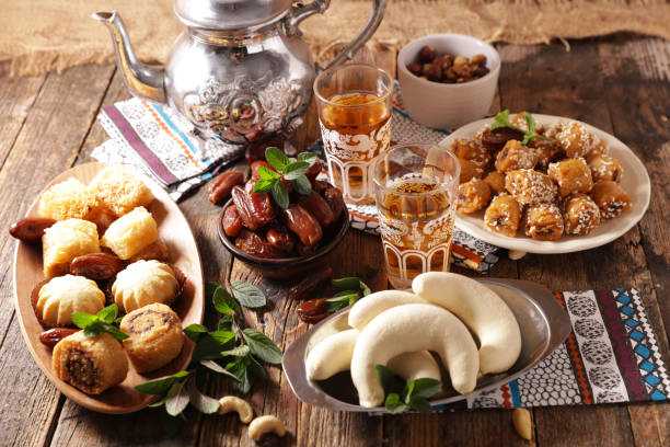 istock assorted of arabian pastry and mint tea 1222168556