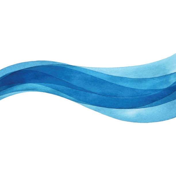 물결 모양의 푸른 수채화 - 파도 패턴 일러스트 stock illustrations
