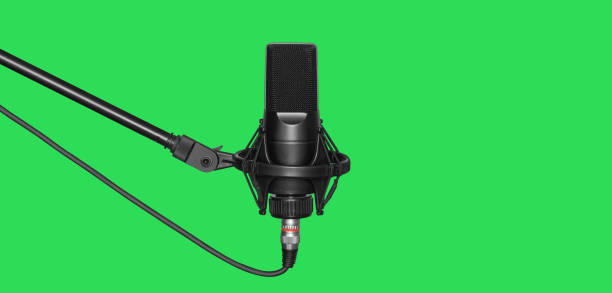 istock microphone isolated on green background. Condencer Mic 1222172078