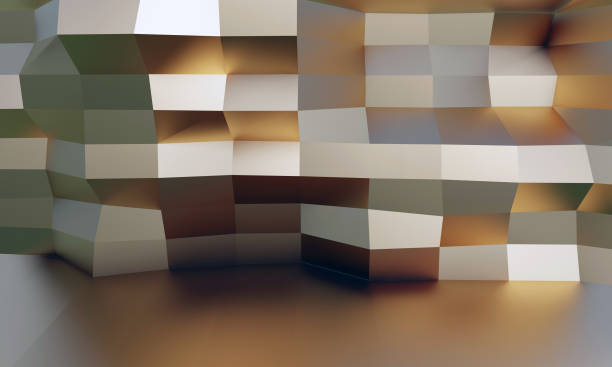 istock Golden mosaic interior. Abstract Gold polygonal wall and reflection, low-poly background, abstract gold background, faceted texture. 3d illustration 1222178802