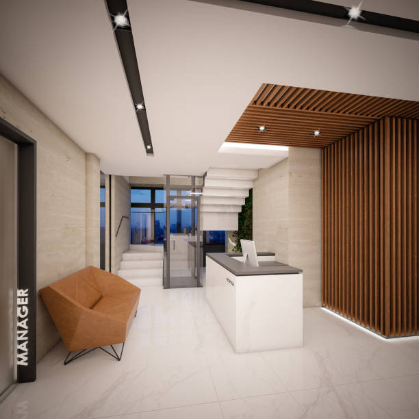 istock Computer generated image of Hotel Lobby and Entrance Hall. Architectural Visualization. 3D rendering. View 03 1222178916