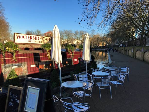 Waterside Cafe Little Venice, Regent's Canal London London, United Kingdom - January 20 2020: Waterside Cafe Little Venice, Regent's Canal exterior little venice london stock pictures, royalty-free photos & images