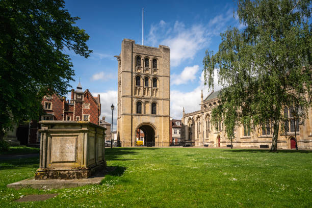 Norman Tower in Bury St Edmunds market town Historic St Edmundsbury Cathedral"u2019s Millennium Norman Tower giving visitors views over the market town. burying stock pictures, royalty-free photos & images