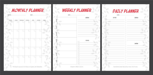 istock Set of planners with minimalistic floral design. Monthly, weekly, daily planner. 1222183038