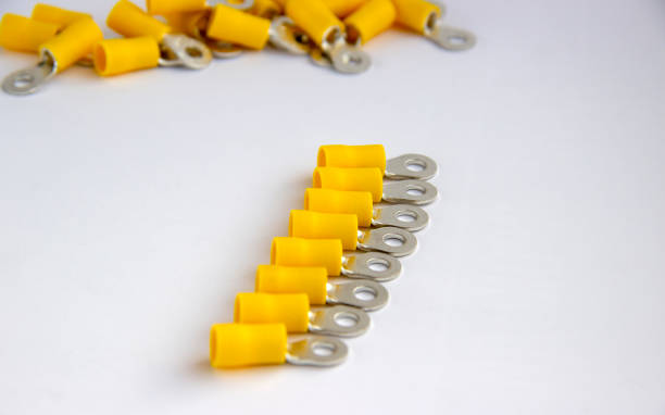 istock electrical crimp terminal connector. metal terminals isolated on white background. tips for cables and wires. reliable electrical contact. accessories and spare parts. 1222184440