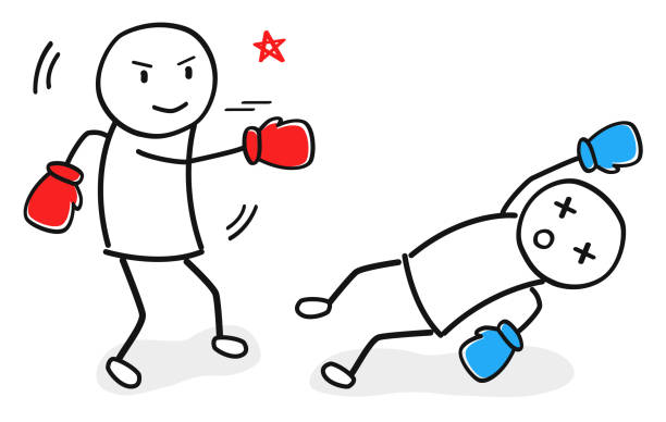 box fight between two person box fight between two person knockout stock illustrations