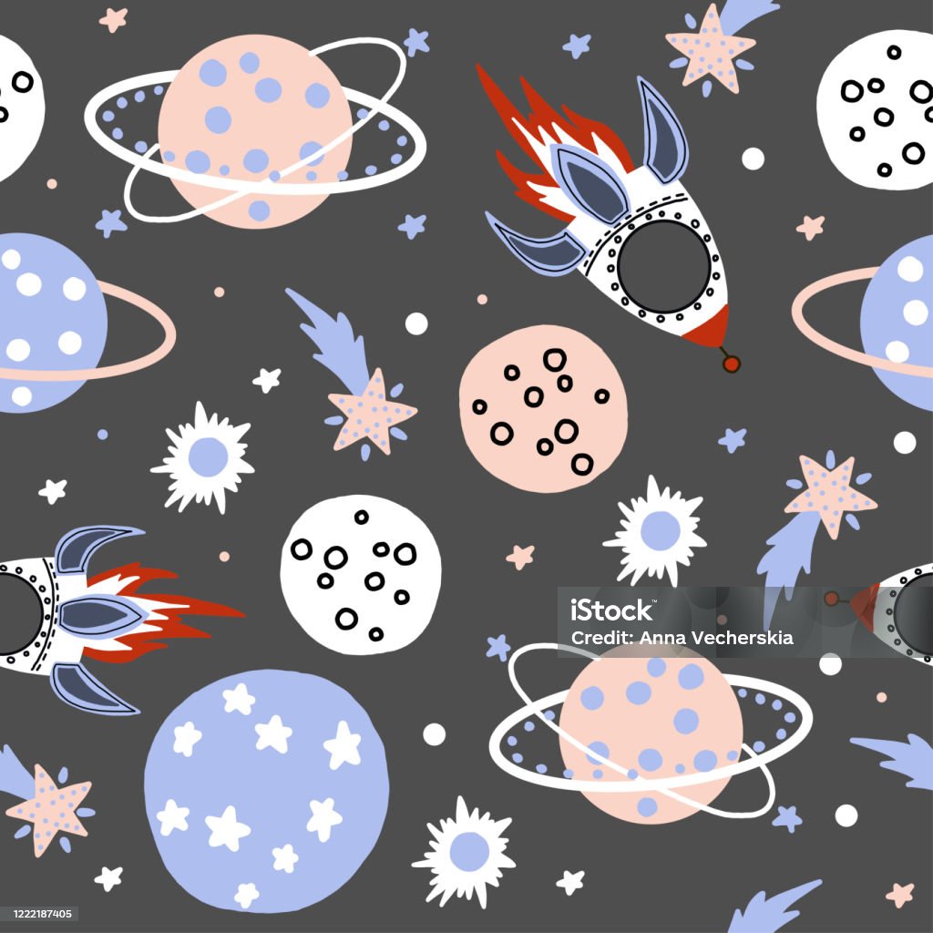 Seamless Pattern Planet Rocket On The Space Pastel Color Cute Cartoon Stock  Illustration - Download Image Now - iStock