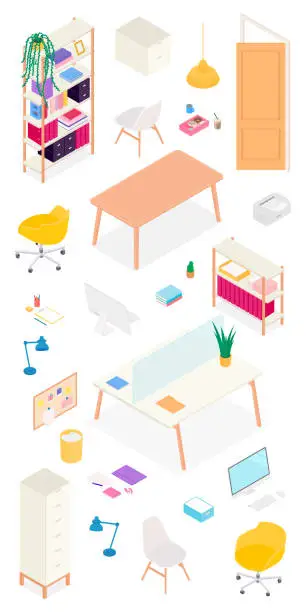 Vector illustration of Isometric vector furniture collection