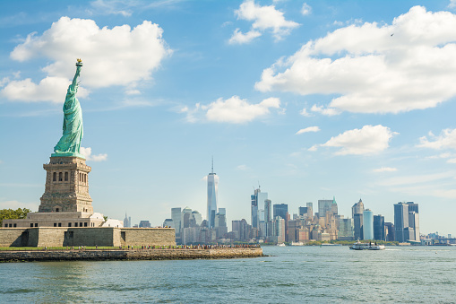 nyc, usa. 20th august,2016: views of lower manhattan from liberty island