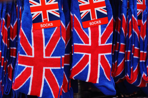 British socks Souvenir socks with union jack in London, UK. london memorabilia stock pictures, royalty-free photos & images