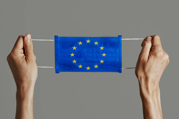 istock surgical mask patterned with the European flag 1222194219