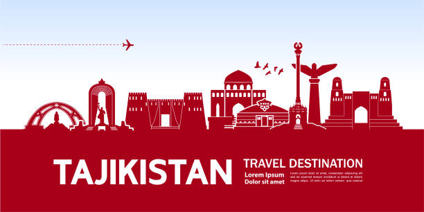 illustrazioni stock, clip art, cartoni animati e icone di tendenza di tajikistan destinazione di viaggio grande illustrazione vettoriale. - tagikistan