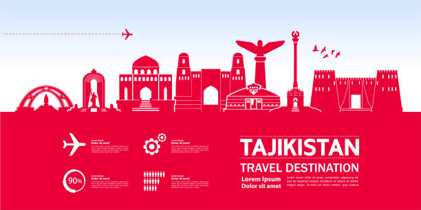 illustrazioni stock, clip art, cartoni animati e icone di tendenza di tajikistan destinazione di viaggio grande illustrazione vettoriale. - tagikistan