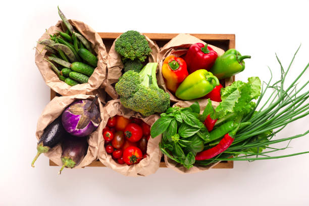 istock Vegetables Set in zero waste paper bags on white 1222196887
