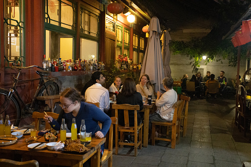 Beijing,China, November 17th 2020, Outdoor food cafe in the backstreets of Beijing