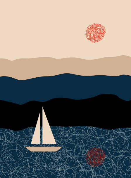 illustrations, cliparts, dessins animés et icônes de coucher du soleil sur la mer - silhouette nautical vessel sea morning