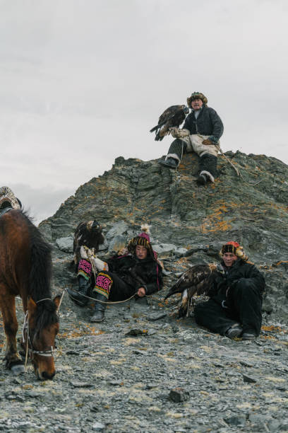 istock Eagle hunter on horse in desert in Mongolia 1222199269