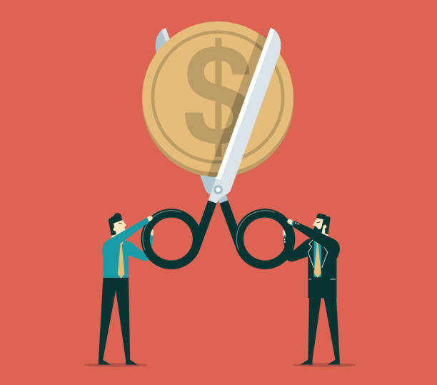 ножницы резки деньги - монета - cutting scissors currency dollar stock illustrations