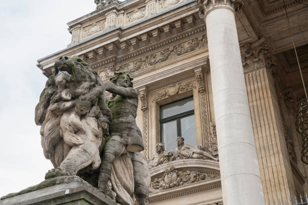 Brussel/Belgium-Oct 27 2019:sculpture of Brussels Stock Exchange or Bourse is a Neo-Renaissance building erected from 1868 to 1873
