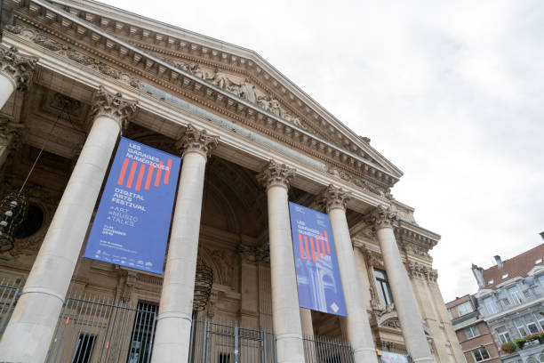 Brussel/Belgium-Oct 27 2019:Brussels Stock Exchange or Bourse is a Neo-Renaissance building erected from 1868 to 1873 with digital art festival special events