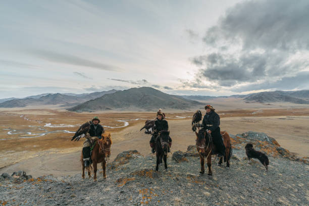 istock Eagle hunter on horse in desert in Mongolia 1222202008