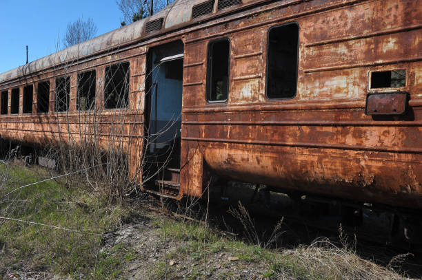 istock Abandoned train, radioactive graveyard near ghost town Pripyat 1222202731