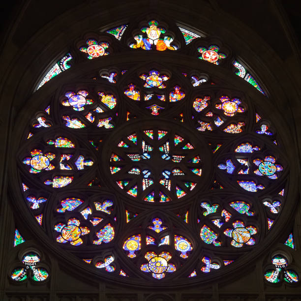 istock Multi-colored glass in the window of a Gothic cathedral 1222203191