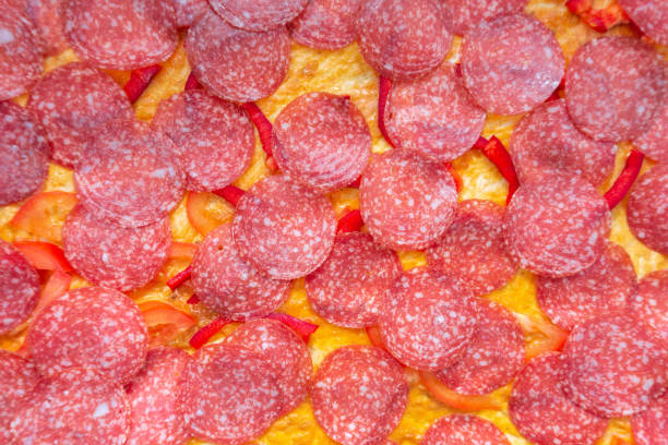 pepperoni pizza. Freshly baked pizza with salami. Background and texture of the pizza.