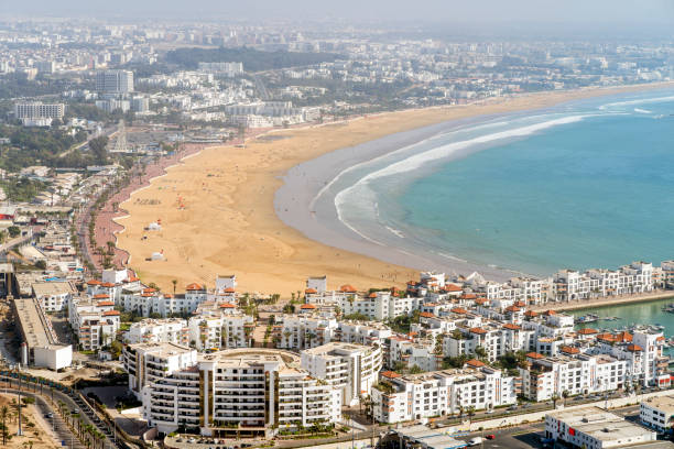 istock White modern architecture surrounding amazingly wide sandy beach in Agadir, Morocco 1222207204