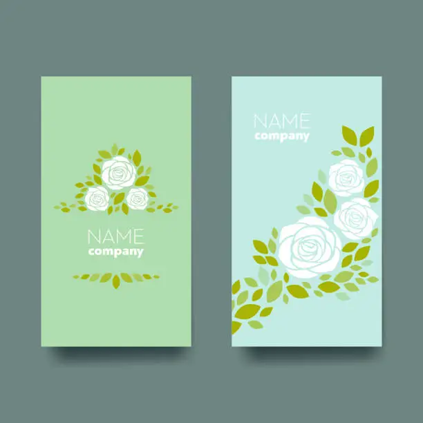 Vector illustration of Two vertical light color cards with white flowers.