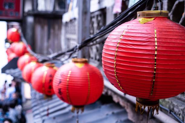 istock Rea  lantern on Asian street 1222209854