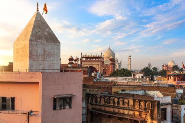 istock Agra deprived area and view on the Taj Mahal gate, India 1222214548
