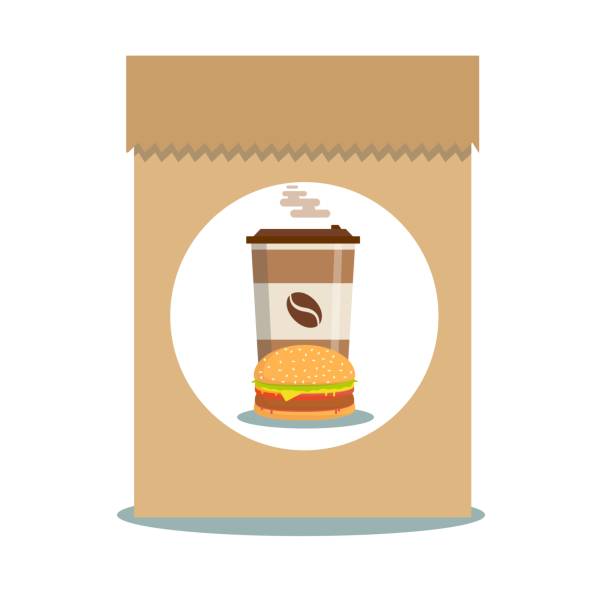 fast food - take away handle lunch bags - menu fast food restaurant food beef stock-grafiken, -clipart, -cartoons und -symbole